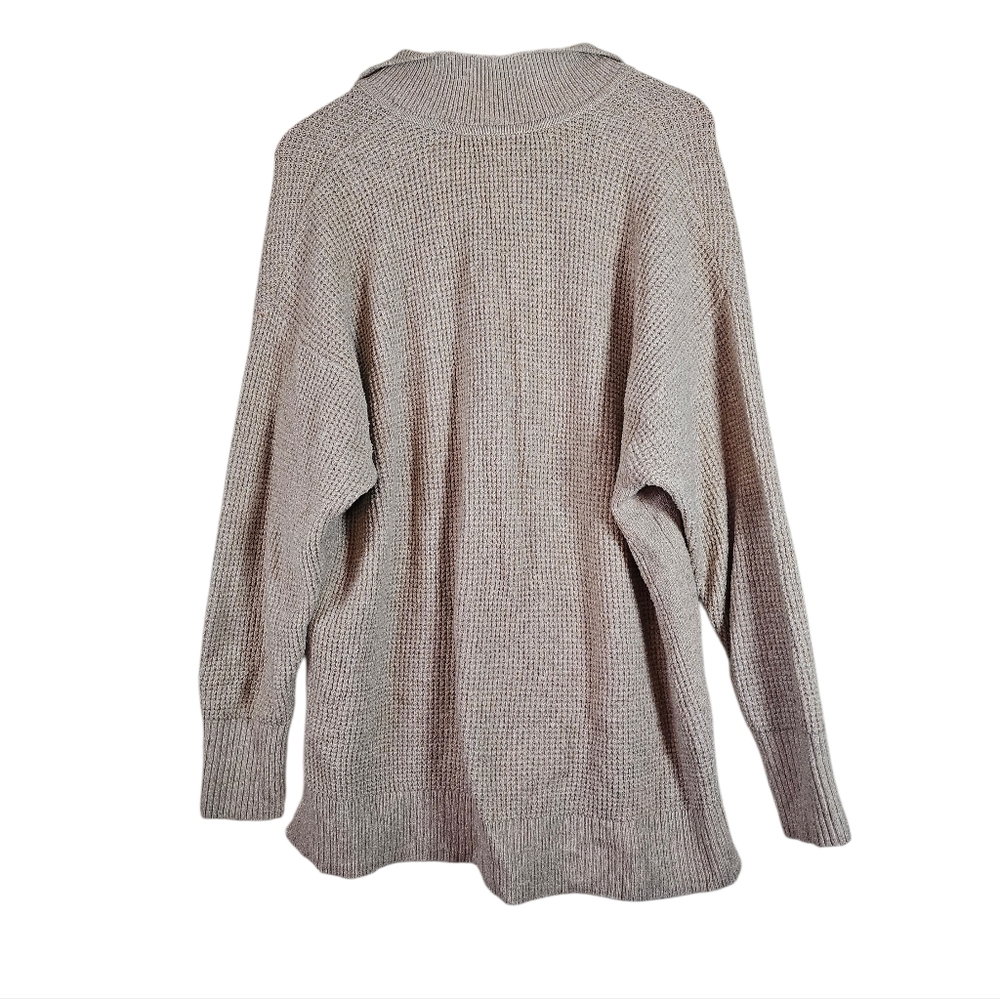 Aerie CozyUp Oversized Waffle Knit Polo Pullover Sweater, Light Beige Size S - Picture 7 of 9